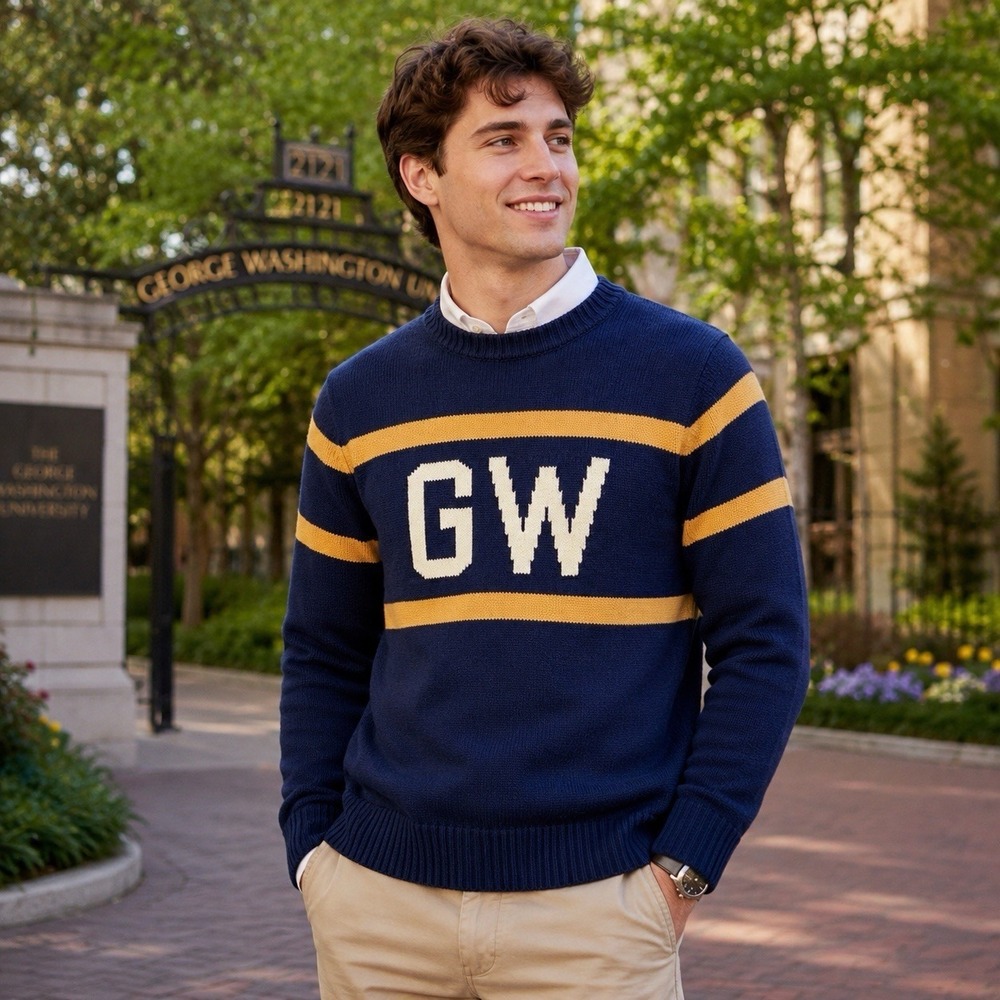 Hillflint George Washington University GW Letterman Sweater XS Blue Rare Acrylic